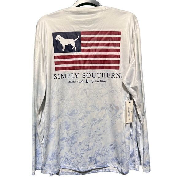 NWT Simply Southern Men's Dog American Flag Rash Guard Tee XL‎ - Picture 1 of 8